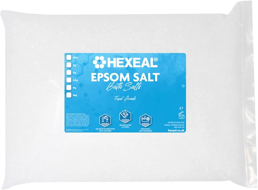 Hexeal Epsom Salt 5kg Magnesium Sulphate FCC Grade Bath Garden