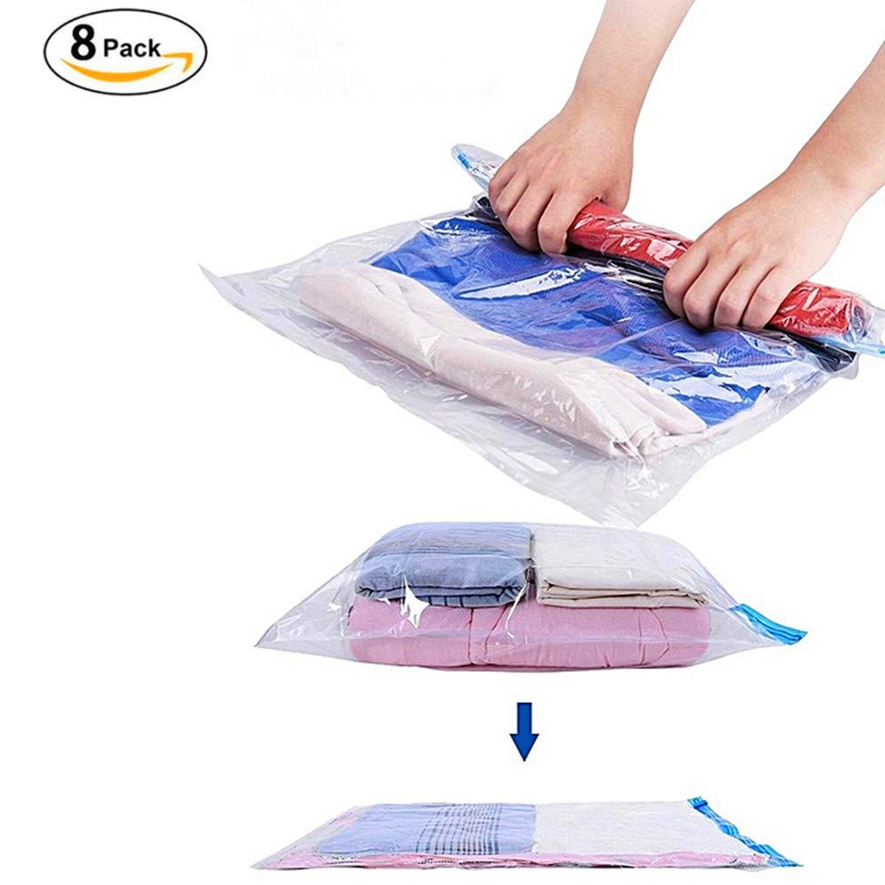 WeTong Compression Bags for Travel 75% Space Saver Bag Reusable Packing Sacks No Vacuum No Pump Needed (4 x Large + 4 x Medium)