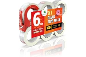 DOWDEW [660yd Total] Clear Packing Tape with Dispenser [6 Pack] Extra Long Lasting Packaging Tape [110yd Rolls] for Packing/Moving