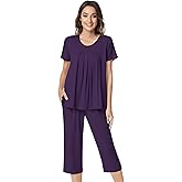 NACHILA Pajamas for Women-Viscose Made from Bamboo,Short Sleeve Sleepwear Cooling Pjs Top Ladies Soft Capri Pants Pajama Sets