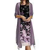 Honwenle Women's Linen Dress 2 Piece Outfit Floral Sleeveless Loose Maxi Summer Dresses with Jacket Formal Casual