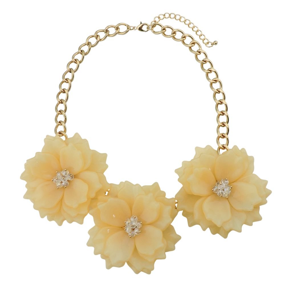 Bocar Bold Statement Chunky Flower Necklace Bib Collar Jewelry Set for Women (NK-10466-Yellow Cream)