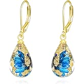 POPLYKE 925 Sterling Silver Pressed Flower Earrings Teardrop Dangle Drop Leverback Earrings for Women Jewelry