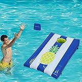 Inflatable Floating Cornhole Board Set Pool Play Bean Bag Toss Games Toys for Kids Adult Outdoor Indoor Swimming Pool Toys Summer Beach Pool Party Toys (6 Bean Bag)
