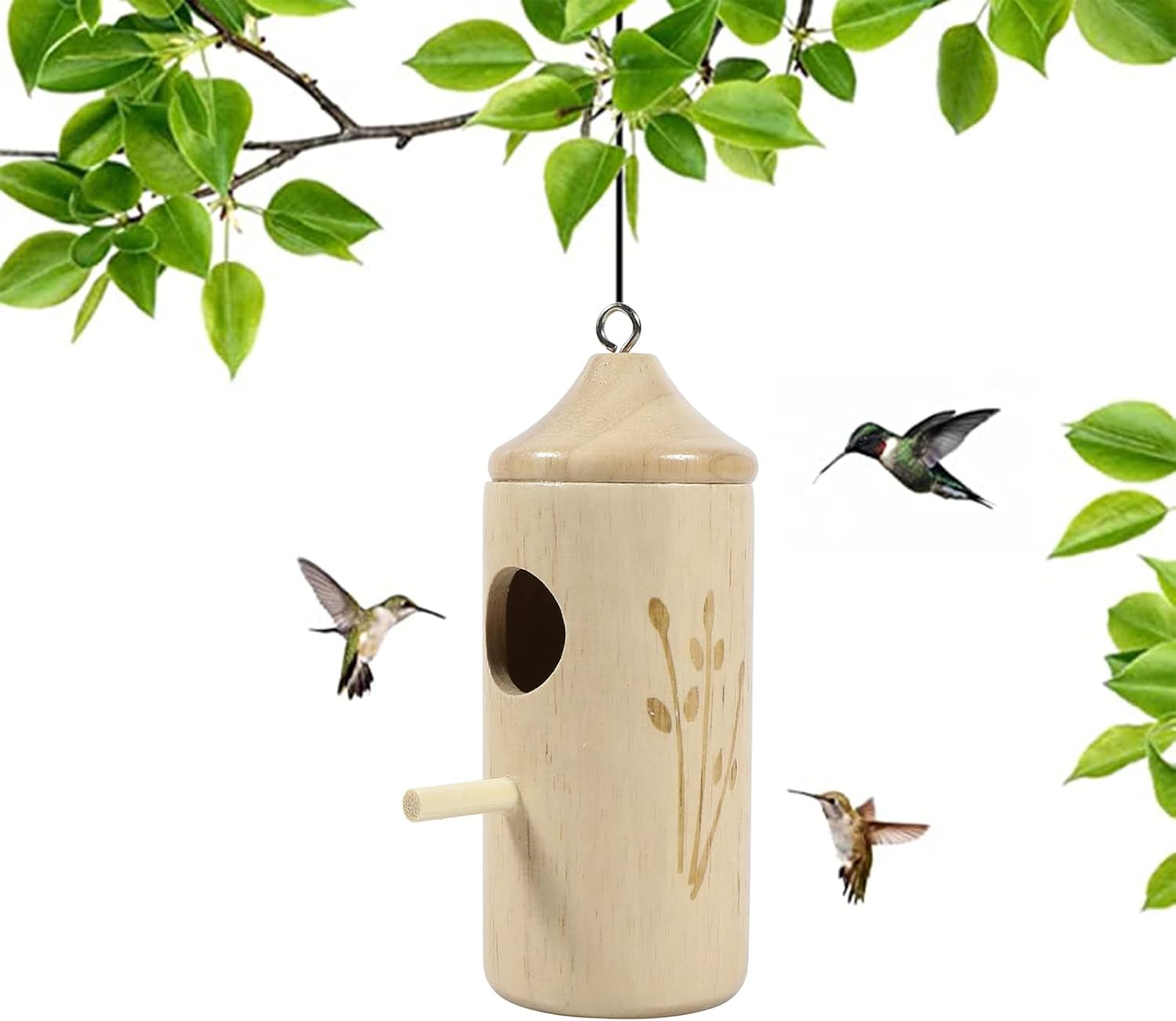 Backyard Birding & Wildlife - 2023 New Wooden Hummingbird House for Outside Hanging 4.7Inch Hummingbird Nest Hummingbird Nesting Material for Hummingbird Finch Houses A