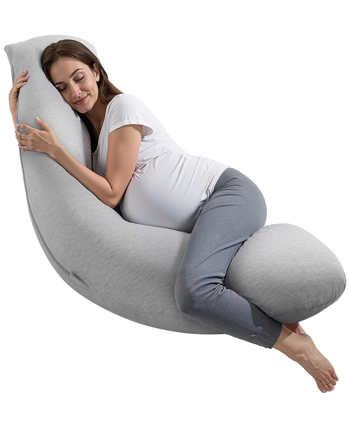 Photo 1 of VEVOR Pregnancy Pillows for Side Sleeping, L-Shaped Maternity Pillow for Pregnant Women, Soft & Breathable Pregnancy Body Pillow with Washable Jersey Cover for Head Neck Belly Leg Support, Light Gray