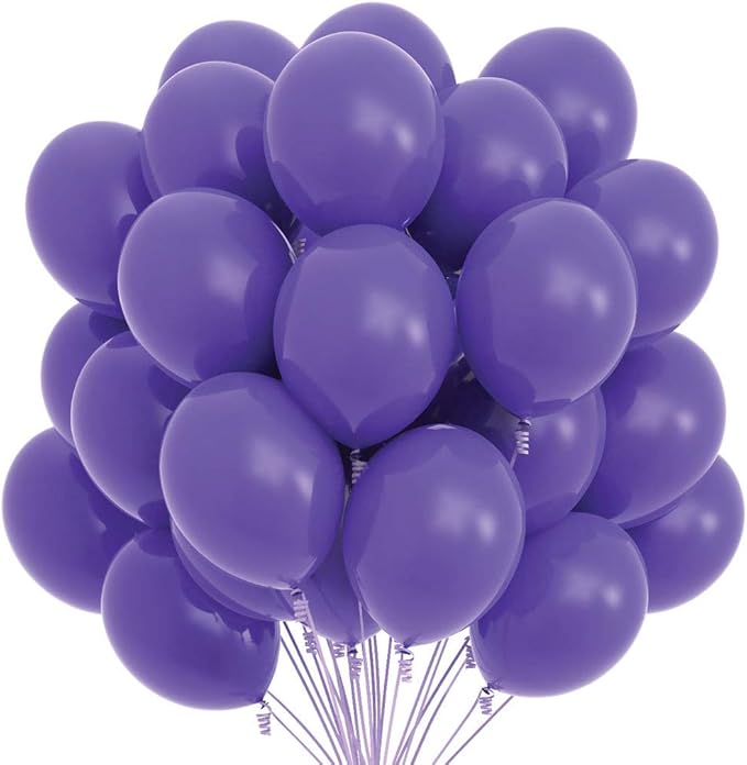 Prextex 75 Purple Party Balloons 12 Inch Purple Balloons with Matching Color Ribbon