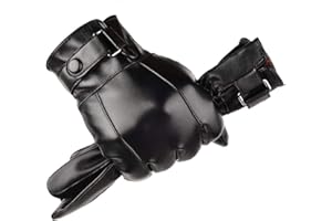 AZYOUNG Men’s Winter Autumn Black Brown Smooth PU Leather Plus Thick Velvet Touch Screen Gloves