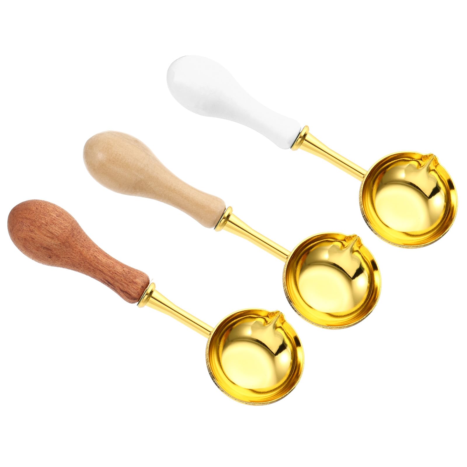 PATIKIL 4" Wax Seal Spoon, 3Pcs Wax Sealing Melting Spoon Brass Vintage Wooden Handle for Wax Seal Stamp Envelope Art Craft, White, Wood Color, Rosewood Color/Golden