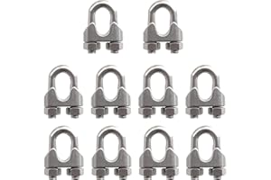 WANG-DATA Pack of 10, 3/8" M10 Stainless Steel Wire Rope Cable Clip Clamp
