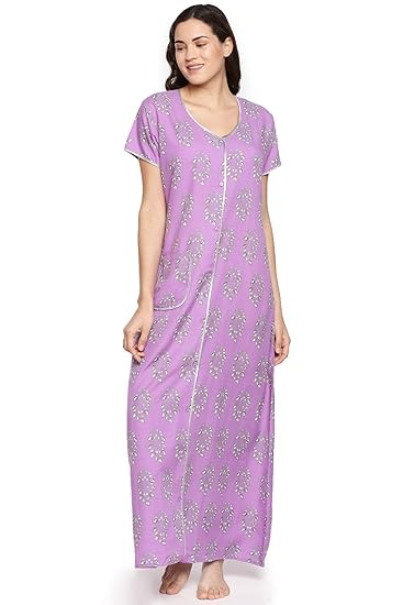 Womens Purple Printed Maternity Nightdress