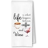 ArtisaEura Funny Coffee and Wine Kitchen Towels, Gifts for Wine Lovers Dish Tea Bar Towels for Kitchen Bar Cart Decor, Gifts for Coffee Lovers Decorative Hand Towels, 16x24 Inches