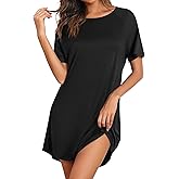 Ekouaer Nightgowns for Women Bamboo Viscose Sleep Shirts Short Sleeve Nightshirt Casual Sleepdress Soft Sleepwear S-XXXL