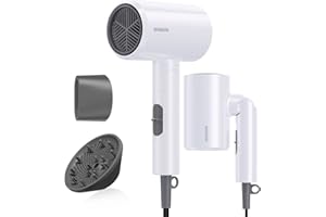 BABONIR Blow Dryer with Diffuser, 1875W Fast-Drying, Foldable, Ionic Turbo Hair Dryer with Diffuser & Concentrator Nozzle, Compact, 3 Heat & 2 Speed Settings, 8FT Cord for Home Salon, White