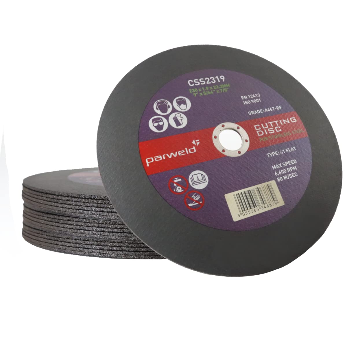 (Pack of 25) Parweld (9") 230mm x 1.9mm Thin Stainless Steel Cutting Discs - Metal Slitting Discs