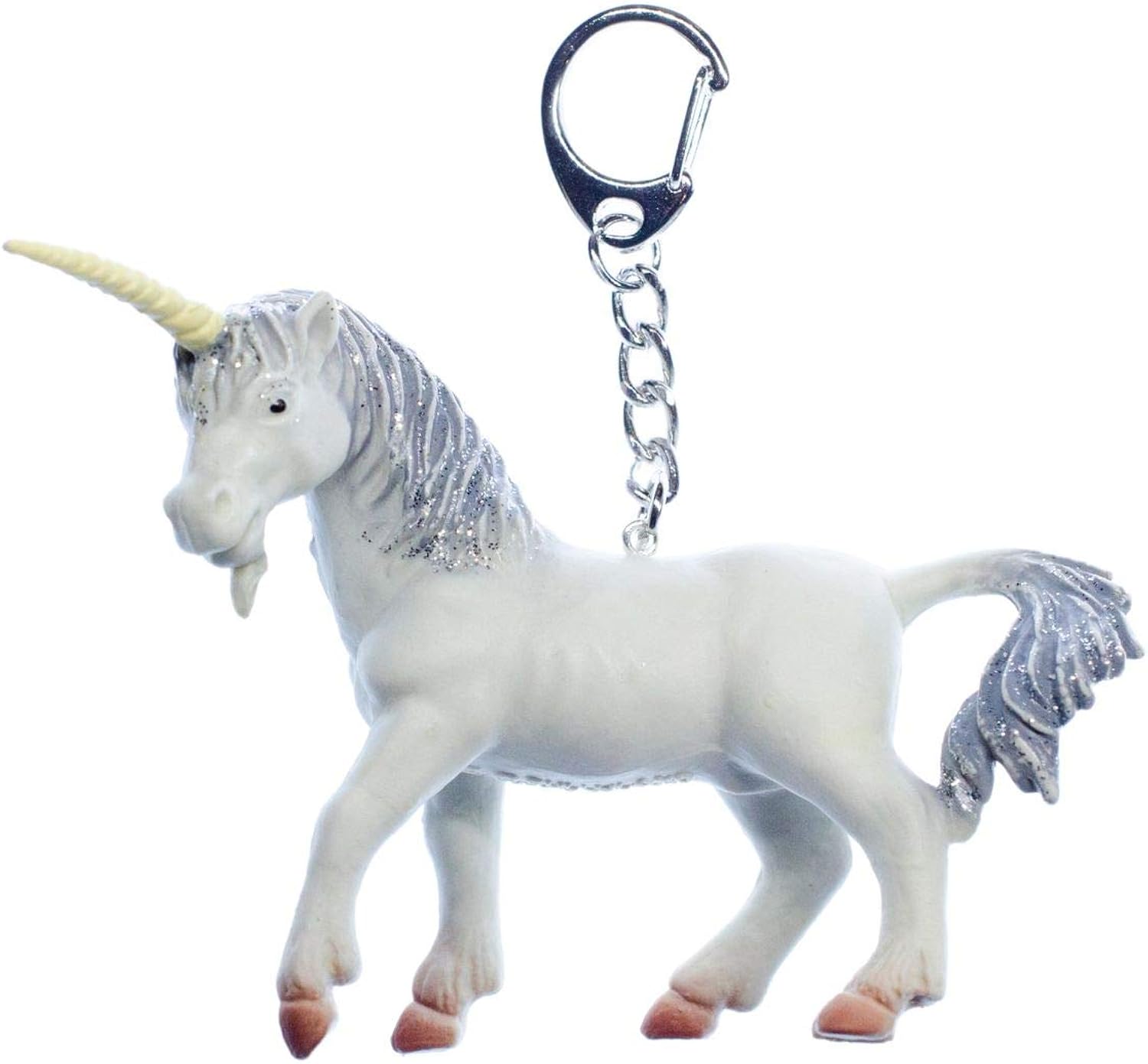Miniblings Unicorn Key Ring Chain Horse Pony Fairy Tale Animal White Glitter, 10.5 cm