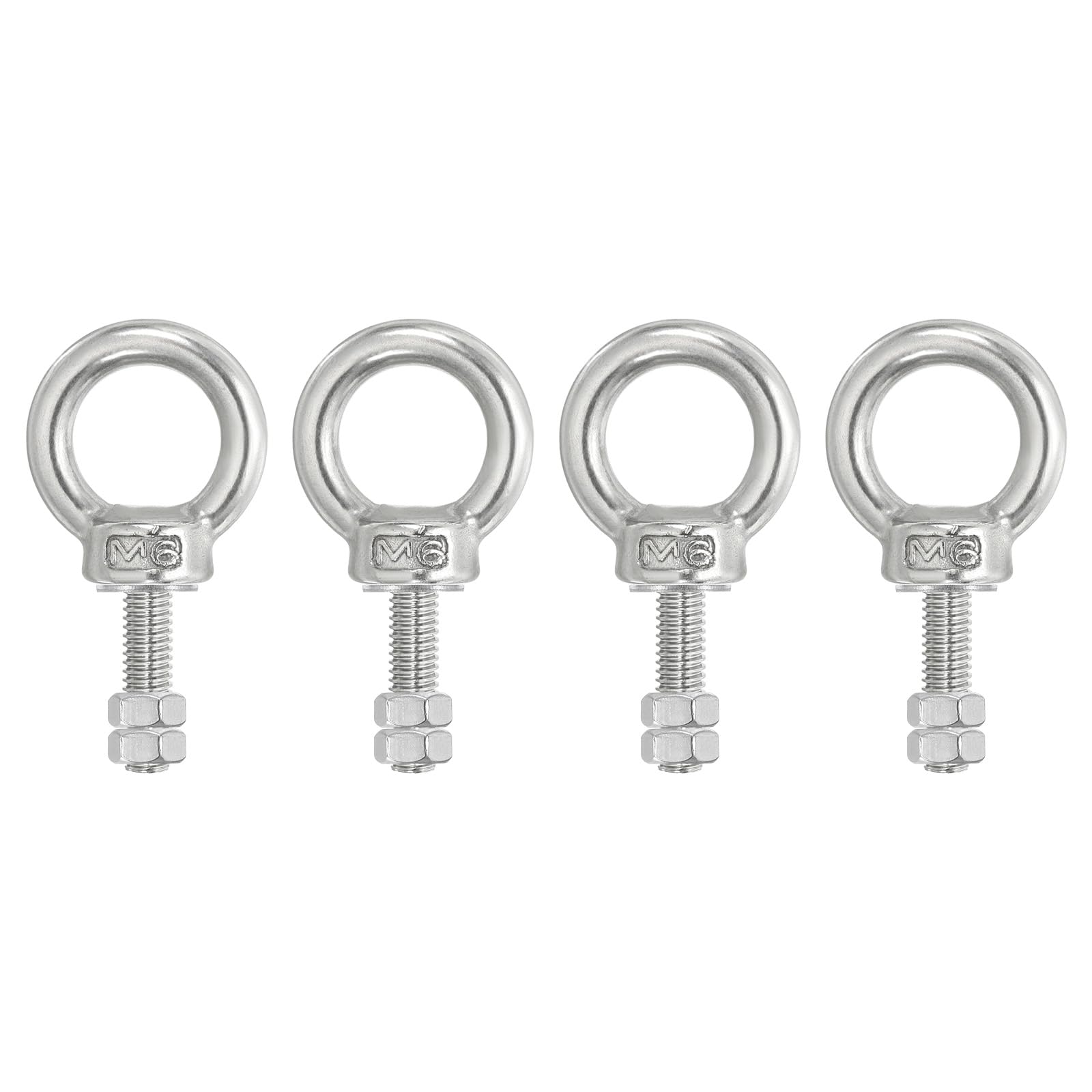 PATIKIL Lifting Shoulder Eye Bolts, 4 Pack M6x35 304 Stainless Steel Eye Bolts Threaded Screw Eyebolt Shoulder Ring with Double Nuts Fixed for Lifting Hanging