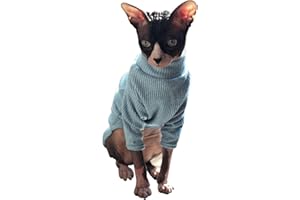 Bonaweite Sphynx Cat Clothes, Cat Sweaters for Cats Only, Soft Cat Turtleneck Cotton Shirt, Pullover Kitten Clothes Outfits for Male Female Cats, Hairless Cat Pajamas Onesie Costume for Halloween