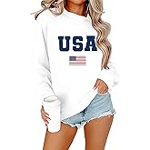 REIOASUD Womens USA Sweatshirt Crewneck American Flag Sweater Long Sleeve Usa Shirt Pullover 4th of July T Shirt Outfits