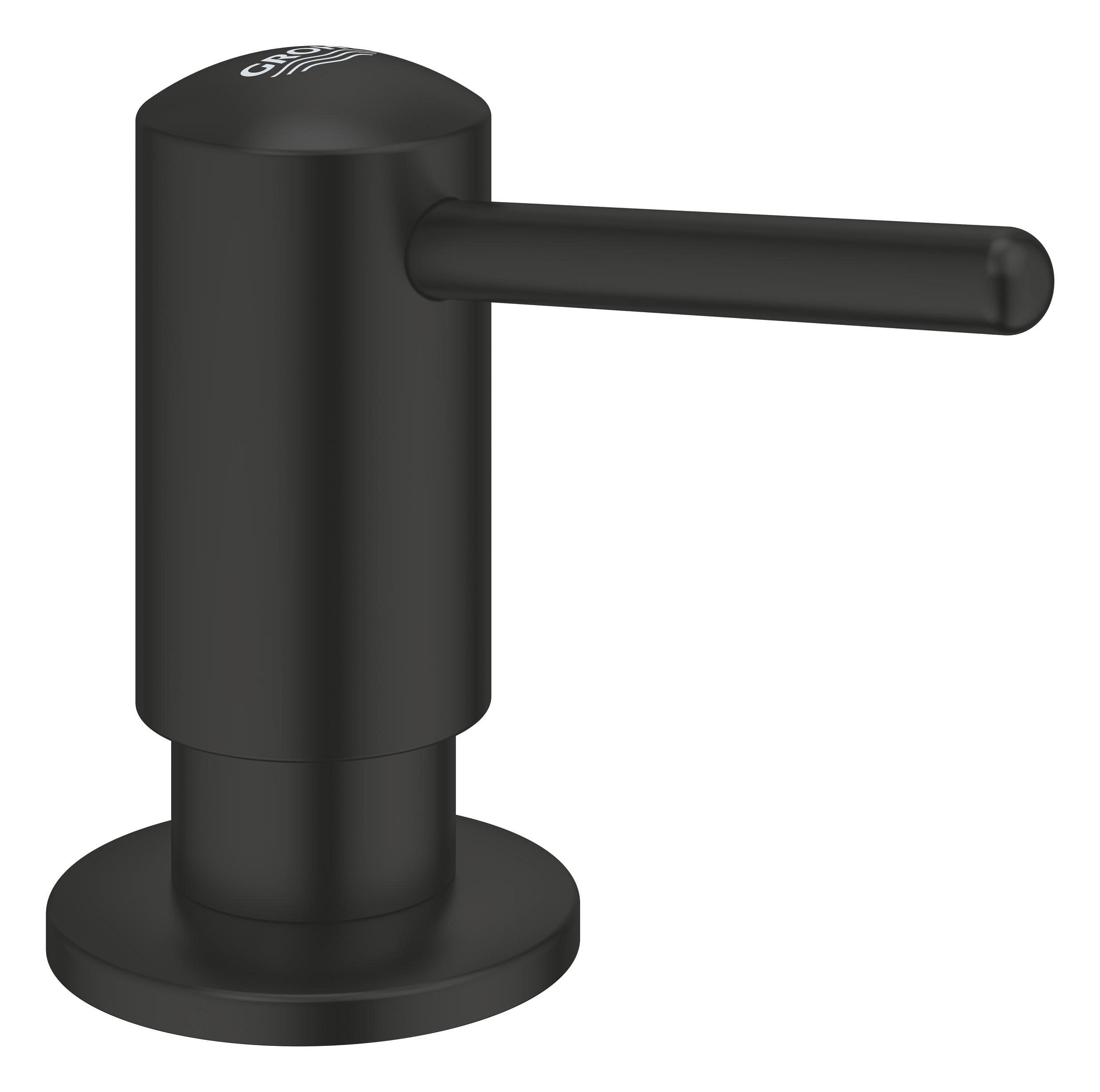 GROHE Contemporary Soap Dispenser – Bathroom or Kitchen Top Refillable Built-In Liquid Soaps Detergent and Lotion Dispenser for Kitchen Sink (Storage Bin Volume 500 ml Bottle), Matt Black, 1021652430