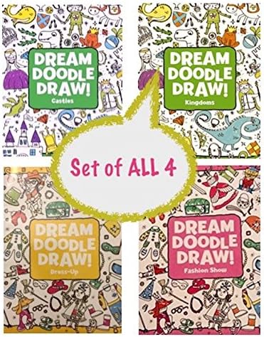 Set of 4 Dream Doodle Draw Activity Coloring Books - Castles - Dress-up - Fashion Show - Kingdoms