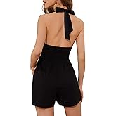 HUHOT Rompers for Women Casual Halter V Neck Backless Summer Sexy Beach Dressy 2026 2025 Short Romper Dresses with Pockets