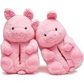 ROVANCHY Bashful Teddy Bear Plush Slippers for Women,Pig Slipper,Unicron Slippers,Cozy Plush Animal Slipper,Non-Slip Fuzzy Winter Indoor House Shoes, Birthday Christmas Gift Ideas (US Sizes 9-12)