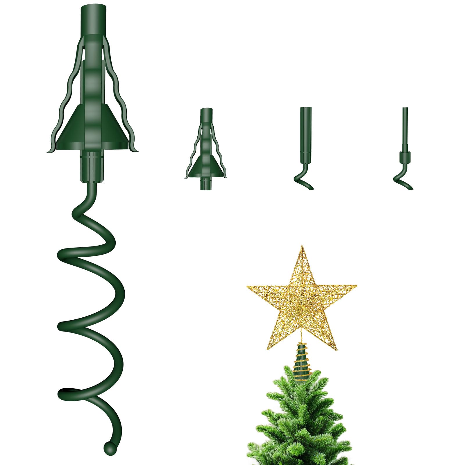 Photo 1 of Christmas Tree Topper Holder - Twist On Universal Stabilizer with Adjustable Attachments. Secure Lock for Treetop Ornaments, Fits Most Basic Tree Types & Topper (Green)