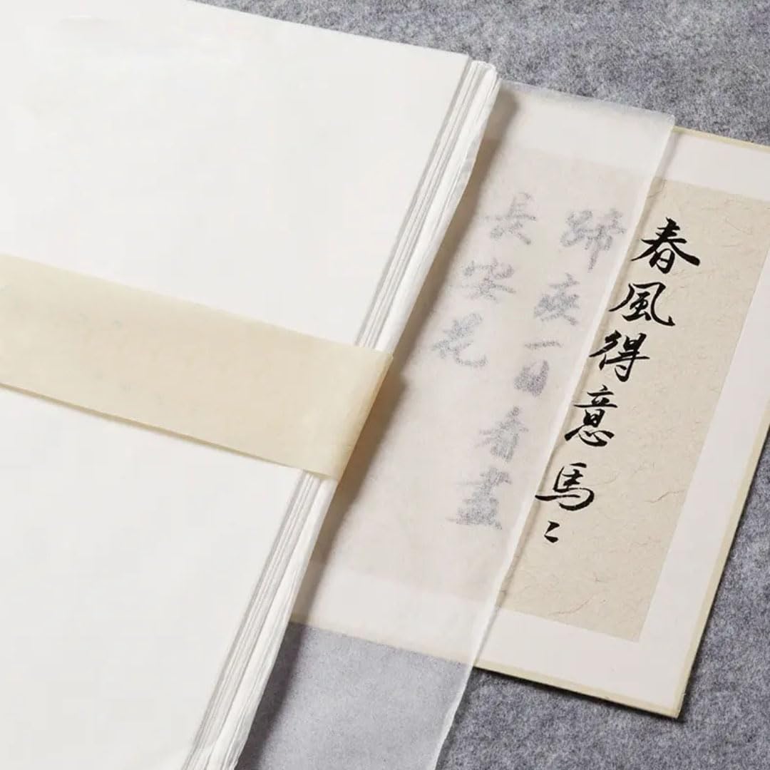 Photo 1 of 100 PCS Ancient Bamboo Pulp Handmade Cicada Wing Rice Paper - Antique Distressed, Vegetation Dyed Semi-Raw for Calligraphy, Painting & Crafts - 13.8x16.5 Inches (White, 13.8 × 16.5in)