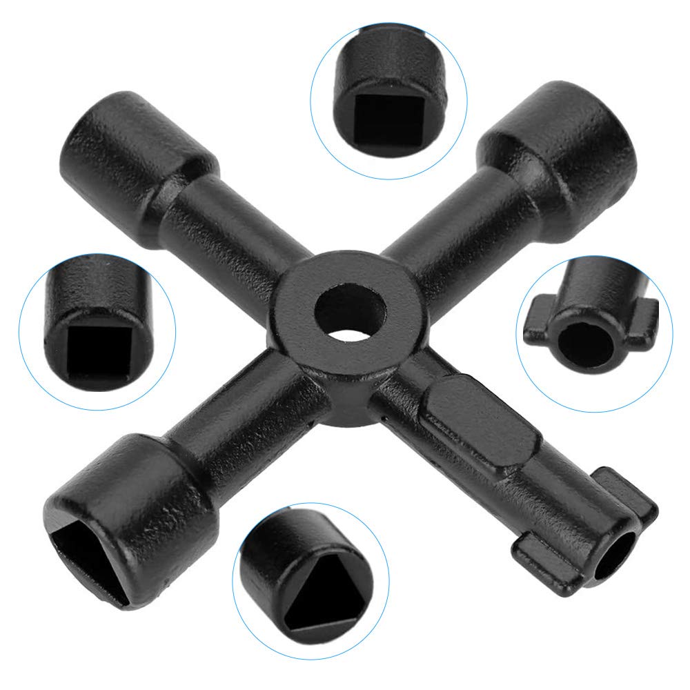 4 Way Key - Radiator Bleed Key, Utility Key Electric Box Key Gas Meter Key for Meter Reading, 4-way Service Multi-Functional Utility Key Panel Key Electric Cupboard Key Radiator Keys(Black)