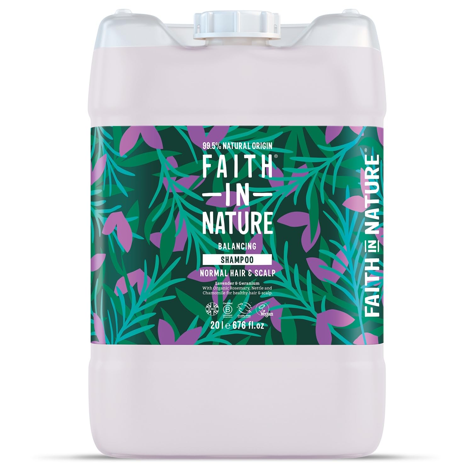 Faith In Nature Natural Lavender & Geranium Shampoo, Balancing for Normal Hair & Scalp, Vegan & Cruelty Free, No SLS, Silcones or Parabens, 20L Refill Pack