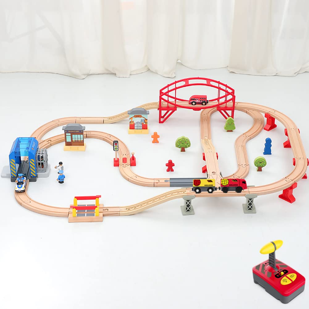 Train Toy for Toddlers, Battery Operated Locomotive Train with Magnetic Connection, Remote Control Train for Wooden Tracks, Compatible with Thomas, Brio, Chuggington