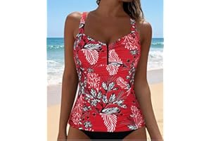 Shirred Crisscross Back Tankini Top​ - Women's Tummy Control Bathing Suit Top for Beach Vacation