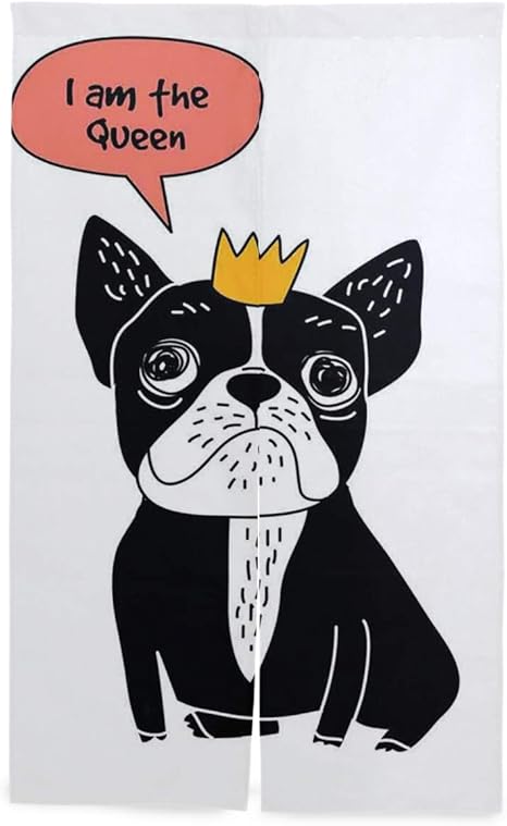 Amazon Eilanna 間仕切りカーテン クラウンと子犬の手描きイラストは女王の引用 おしゃれ 間仕切り遮光 飾り付け 装飾 玄関 キッチン リビング 店 出入り口 突っ張り棒付き 86 143cm のれん オンライン通販