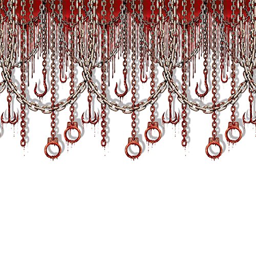 Beistle Bloody Chains and Hooks Backdrop, Red/Silver