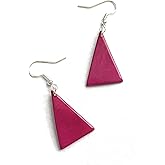 Tagua earrings in fuchsia pink TAG261, triangle tagua nut Earrings, organic fashion jewelry