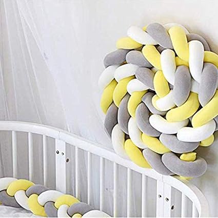 Redkids Tour De Lit Bebe Tresse 3 Tissages 2 M 2 5 M 3 M Tour De Lit Protection De La Tete Pare Chocs Decoration Pour Creche Lit Enfant Longueur 2 M Coton Blanc Gris Jaune 2m Amazon Fr