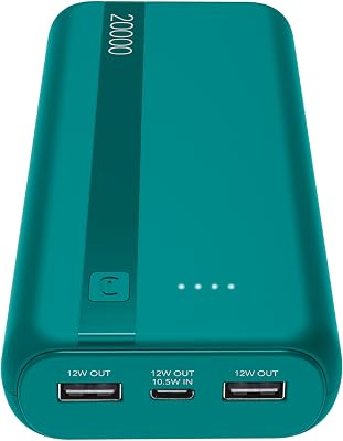 Power Bank 20000 mAh con USB-C In/Out + 2 Porte USB-A - Ricarica Multipla e LED Indicatore - Verde