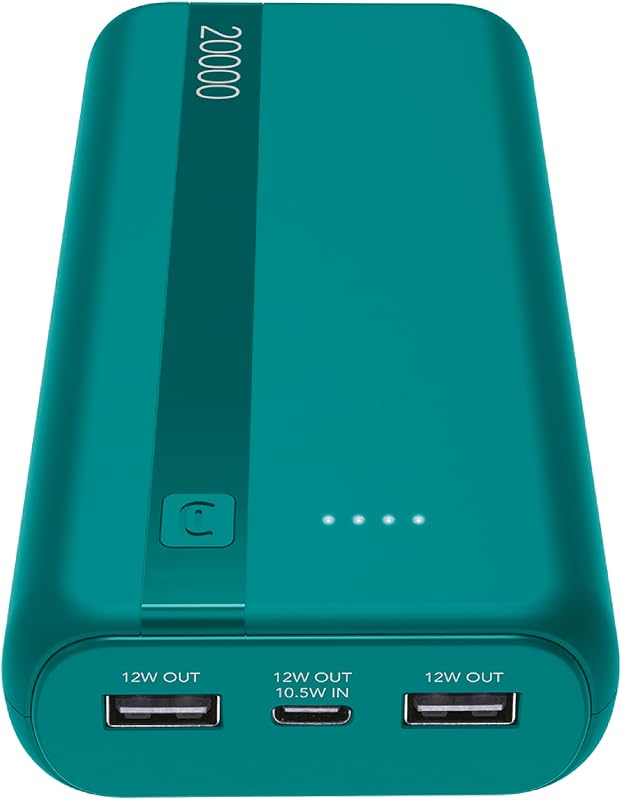 Power Bank Cellularline 20000 mAh com entrada/saída USB-C + 2 portas USB-A – Múltiplas Cargas e Indicador LED – Azul