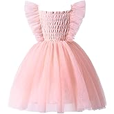 Tutu.kk Toddler Girl Tulle Dress Ruffled Sleeve Girls Smocked Dresses for Birthday Party, Wedding