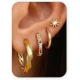 Sanfenly Gold Earrings Gold Hoop Earrings for Women Trendy Dainty Stud Earrings 14K Gold Plated Earrings Small Double Gold Silver Hoop Earrings for Women Lightweight Huggie Cartilage Earrings Set Gold Jewelry for Women Gifts