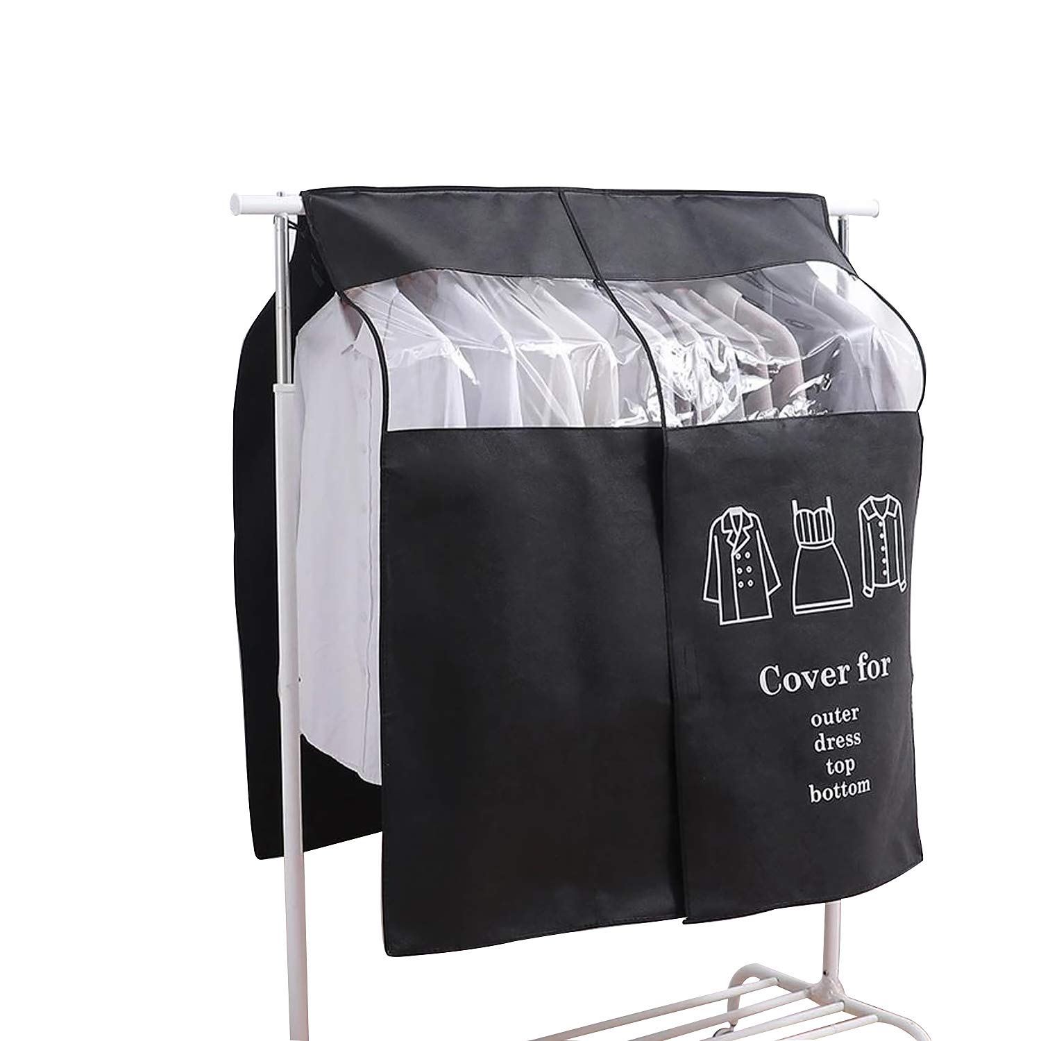 EXLECO Garment Covers 90 × 110cm Black Cover Clothes Rack Dustproof Clothes Covers Clothes Cover Clear Breathable for Home Bedroom