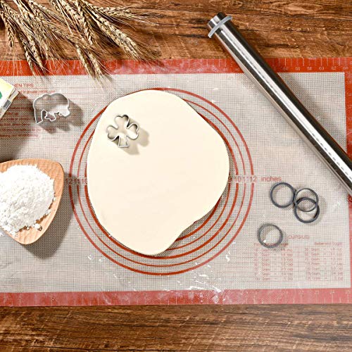 Non-Stick Stainless Steel Rolling Pin with Removable Guide Rings + Non-Slip Silicone Pastry Baking Mats 26×16 inch, Adjustable Dough Roller for Pizza, Pasta, Pie Crust, Cookie, Fondant Icing - Thumbnail 7