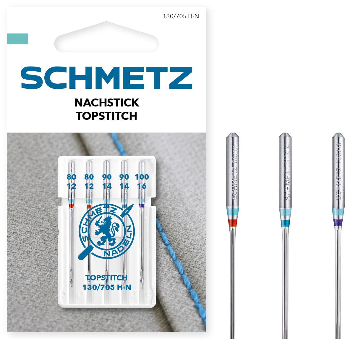 SCHMETZ | 5 Sewing Machine Needles | Topstitch | 130/705 H-N | Size 80/12-100/16
