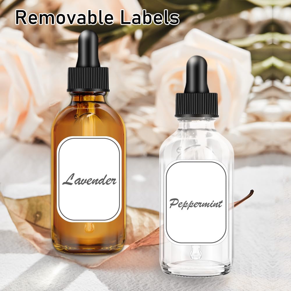 2 oz Clear and Amber Bottle, 2 pack Glass Dropper Bottles for Essential Oils Bottles with Funnel, Labels and Measured Dropper - Leakproof Lap dispensing Bottles