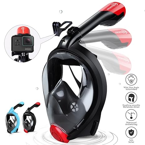 HENGBIRD Tauchmaske Vollgesichtsmaske mit Antibeschlag Taucherbrille Antileckage Silikon-Dichtlippe 180° Sichtfeld Aktivgopro