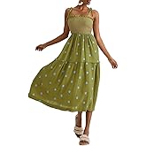 Women Summer Flowy Dress Floral Embroidery Boho Dresses Sleeveless Tie Shoulder Midi Dress Y2k A Line Sundress