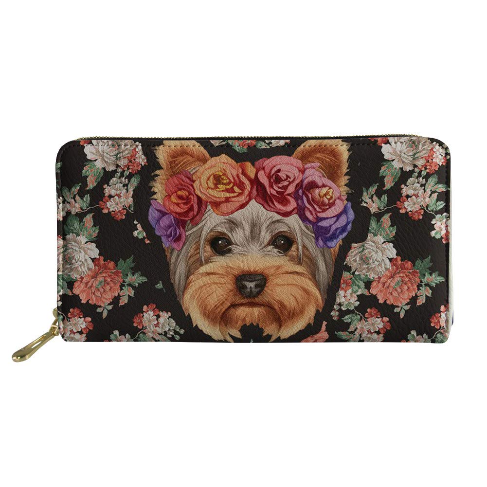 UOIMAG Flower Yorkie Purse Gift Wallet for Girls Women Credit Card Holder Leather Clutch Bag