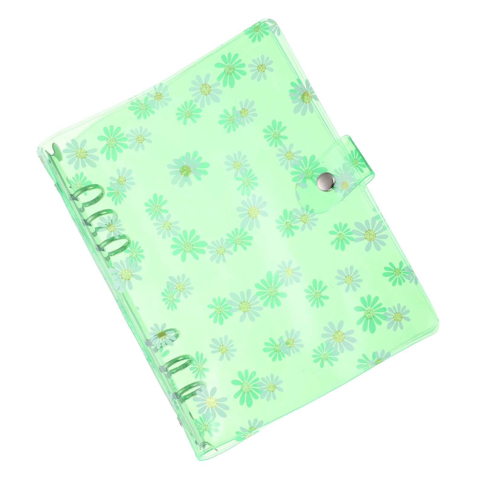 PATIKIL A5 Flower Clear Binder Cover, Soft PVC Loose Leaf Binder Protector Refillable Notebook Shell with Snap Button Closure for DIY Meeting Notebook Folder, Green