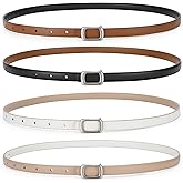 SUOSDEY 2 Pack Women Reversible Thin Leather Belts for Dresses Skinny Waist Belts for Jeans Pants, 0.6" Width